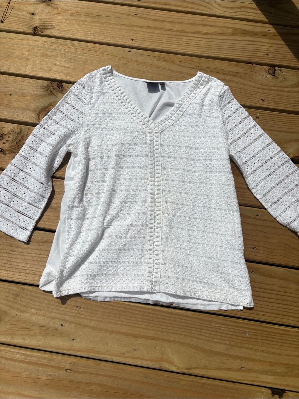 Rafaella White Crochet V-Neck Tunic Top XL